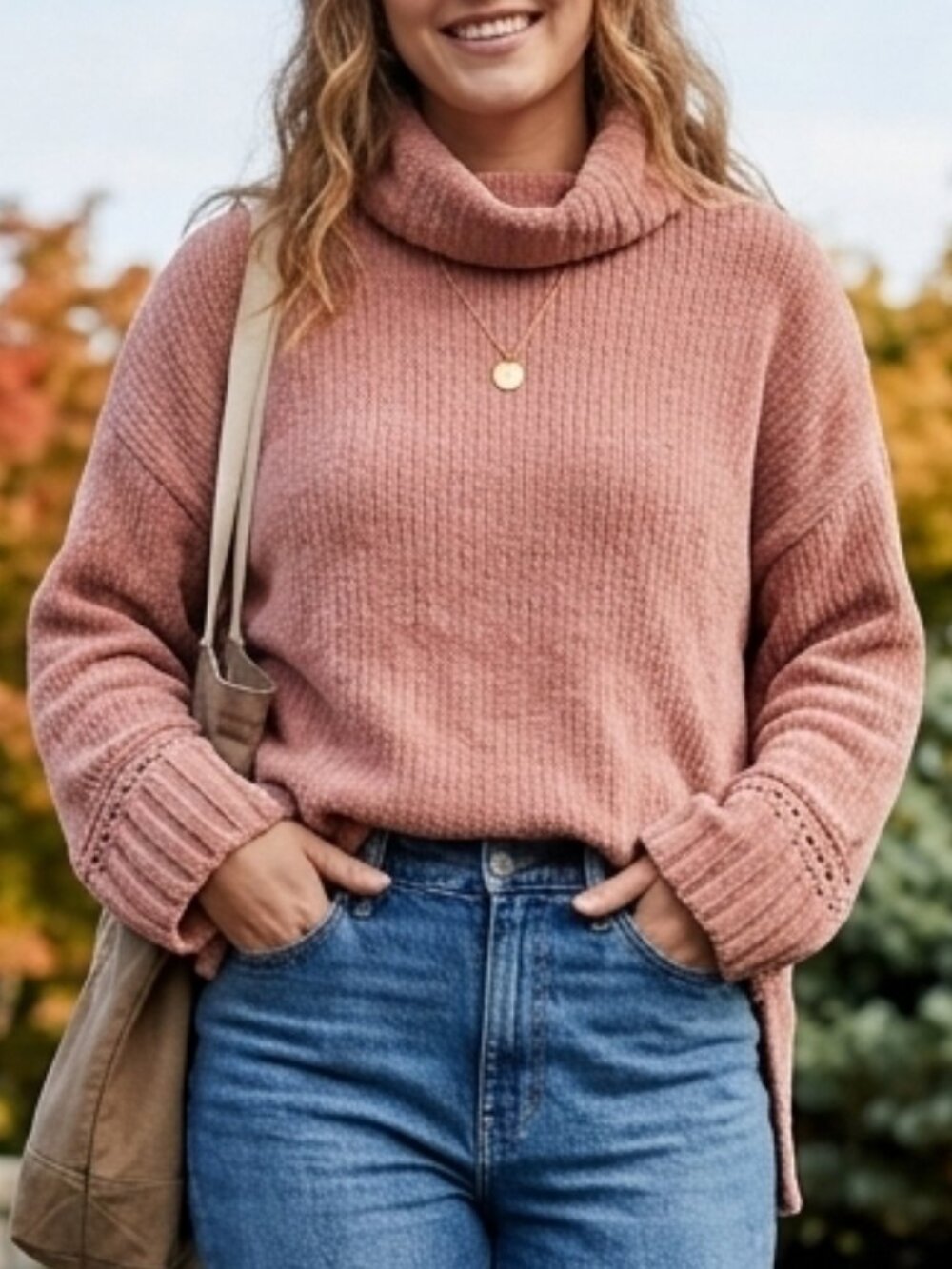 Aerie Oversized Chenille Turtleneck Slouchy Cowl Neck Sweater Size S